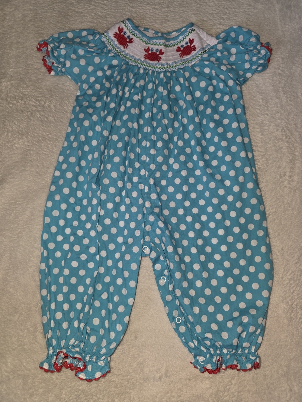Lil Cactus Crab Polka Dot Smocked Jumpsuit Size 6-12mo
